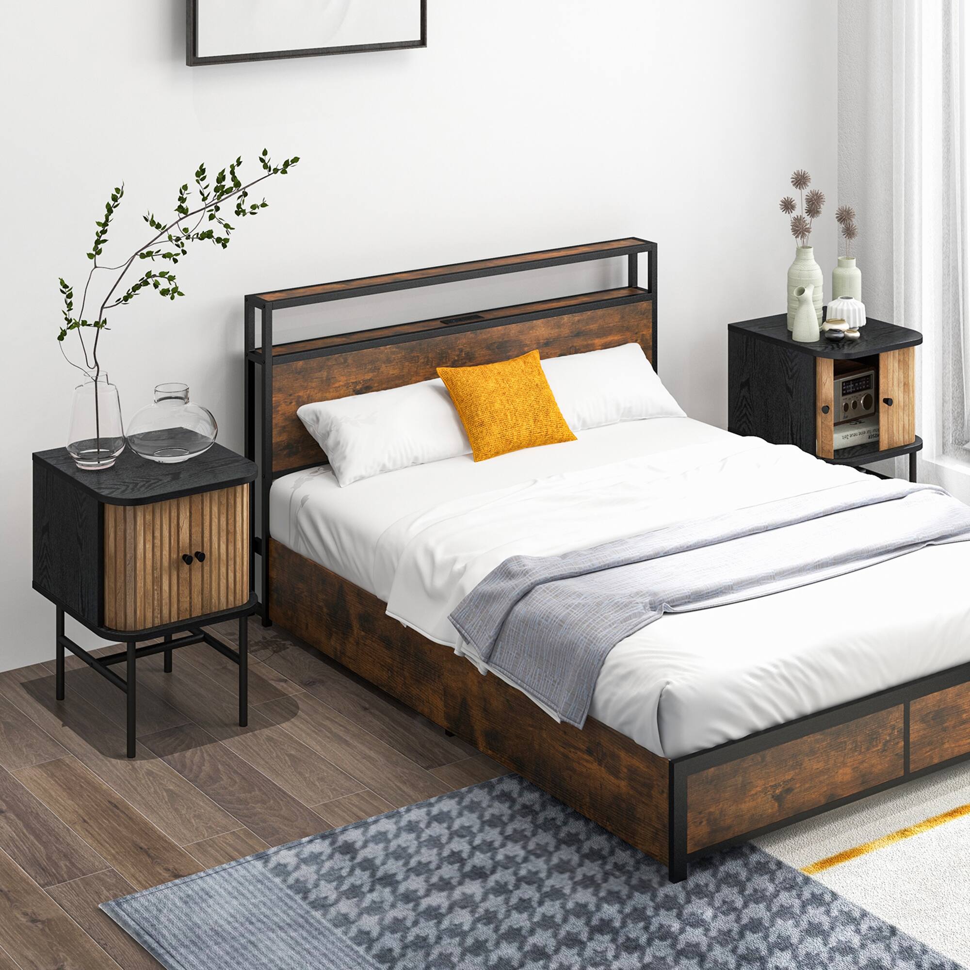 Alt View 12. Costway - Set of 2 Nightstand Compact Modern End Side Table with Sliding Doors - Black.