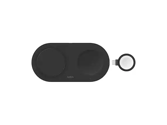 Front. Belkin - Belkin BoostCharge Pro 15W 3-In-1 Magnetic Qi2 Charging Pad with USB-C Apple Watch Charger, Black - Black.