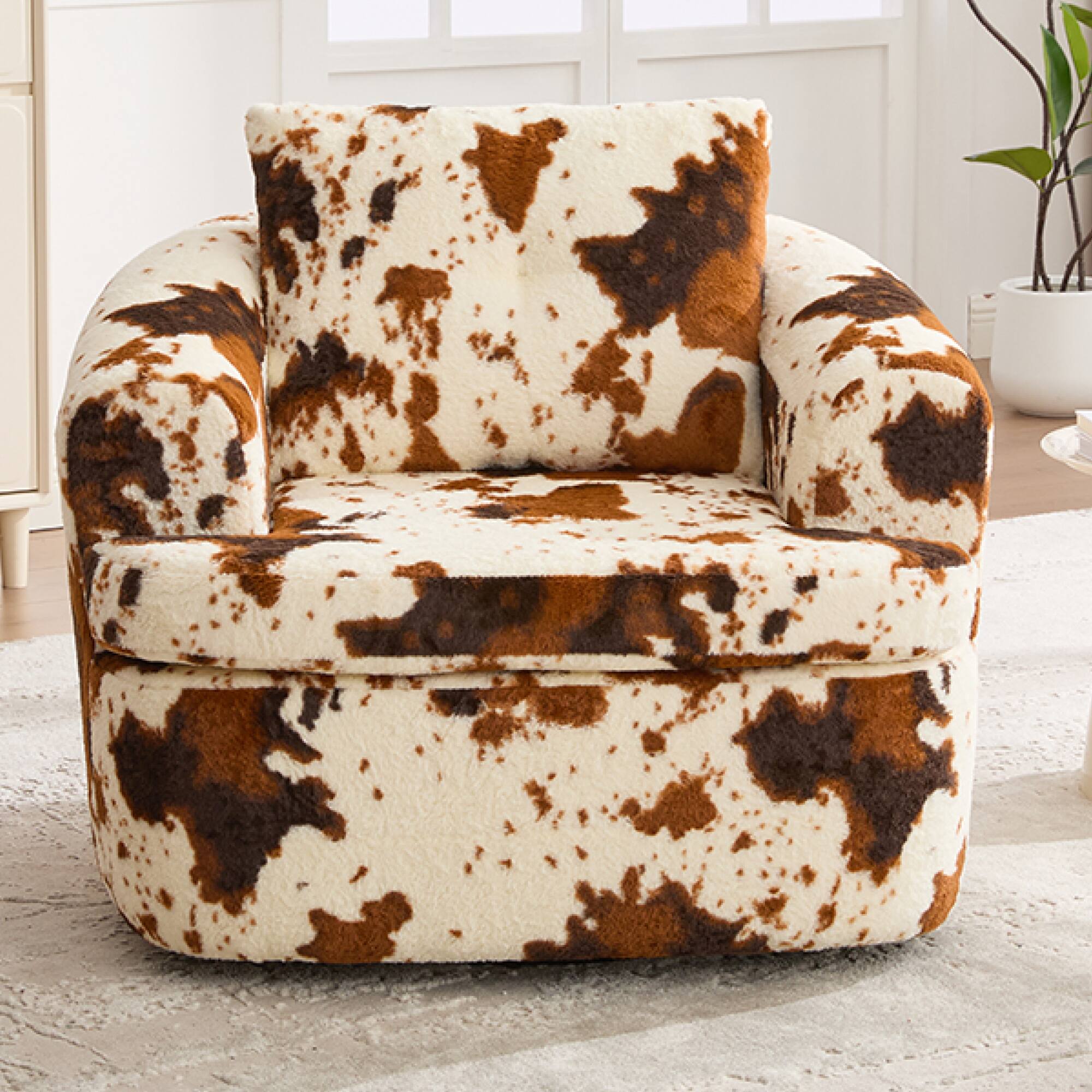 Angle. GOODSILO - Modern 360-Degree Swivel Accent Barrel Chair with Dual-Layer Cushion Design for Living Room and Office - Beige+Brown.