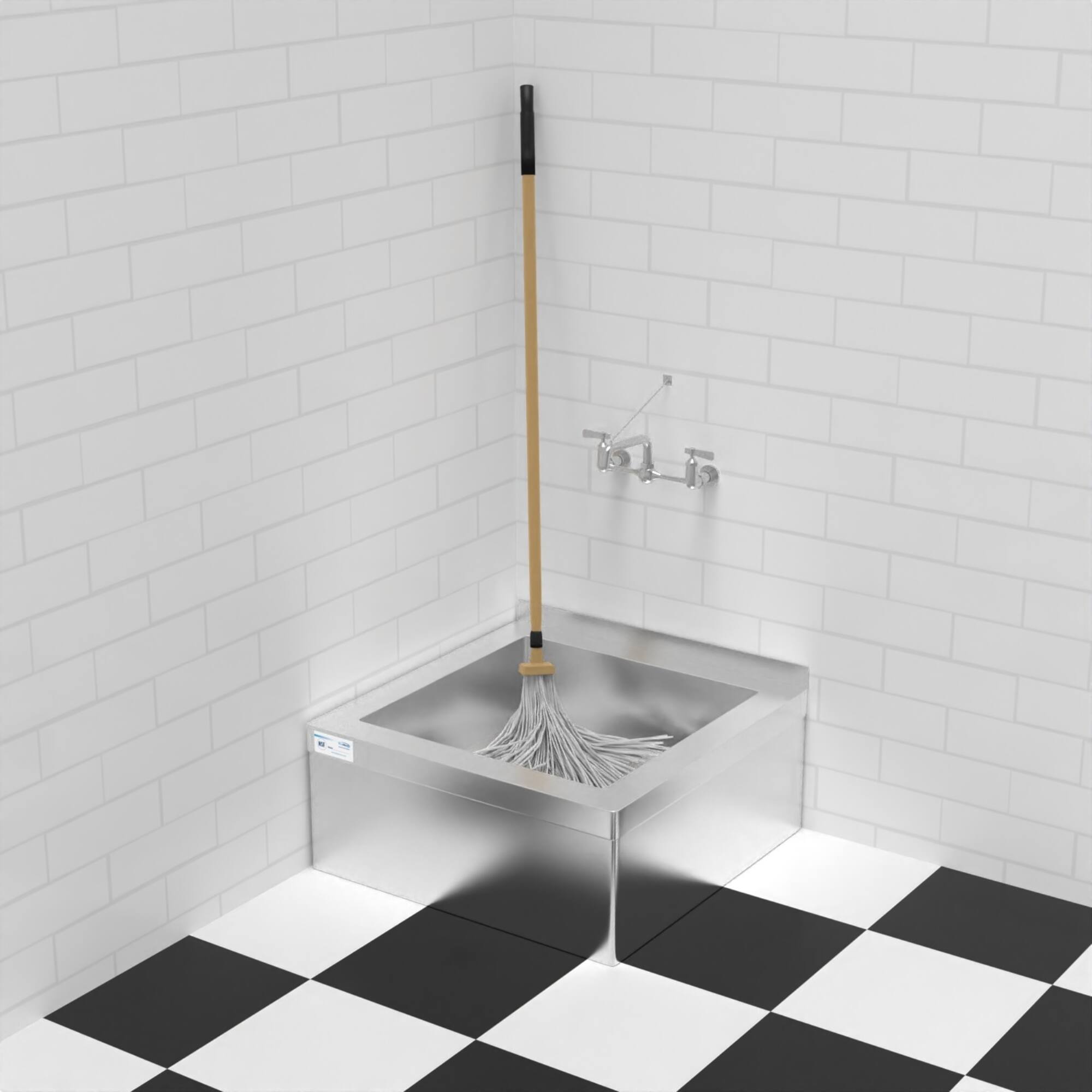 Angle. Koolmore - 13 in.  Floor Mop Sink with Deep Basin, Bowl size 24" x 24" x 13" MPS-2424133. - Stainless Steel.