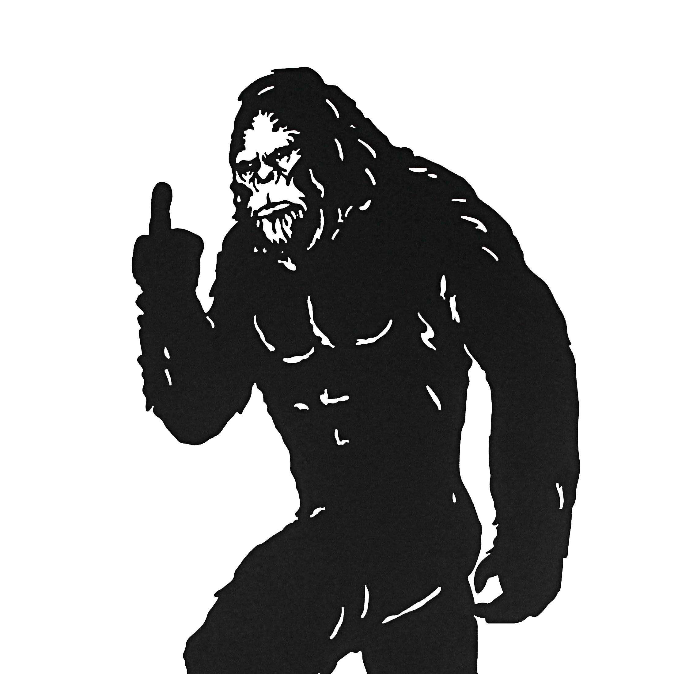 Alt View 1. Zeckos - Black Metal Laser Cut Rude Bigfoot Flipping The Bird Wall Sculpture Home Decor - Black.