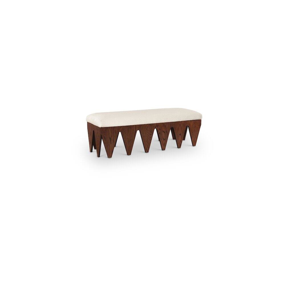 Front. Meridian Furniture - Altair Cream Velour Fur Fabric Bench - Beige.