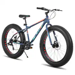 HILAND - Roon 24" Fat Tire Mountain Bike - 7 Speeds - Snow Beach Bicycle - Blue