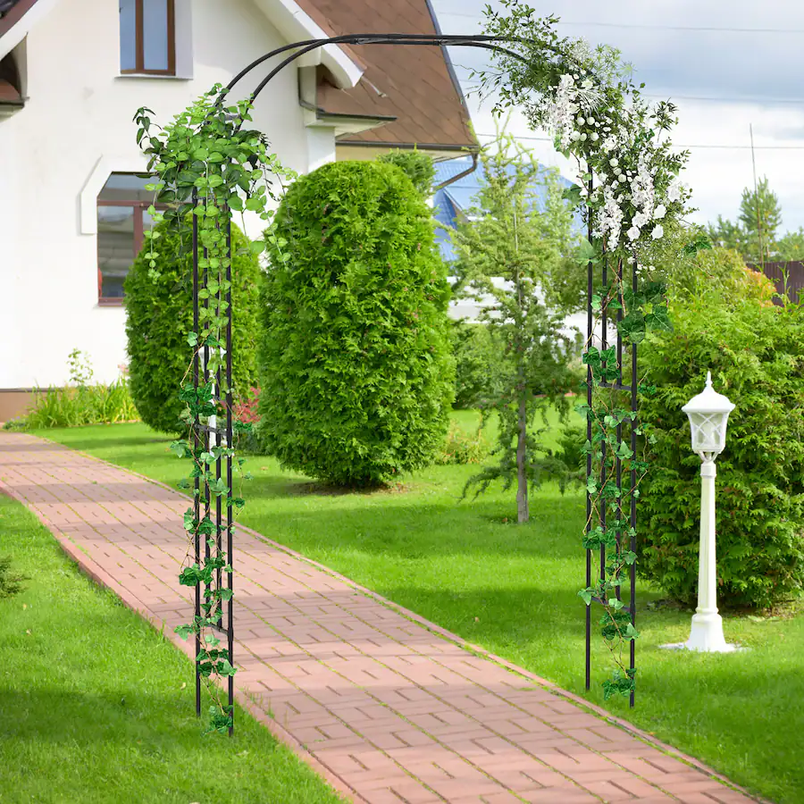 Rod Trellises Gymax 95'' Garden Arch Trellis w/PE Wrapped Metal Pipes Ground Stakes ...