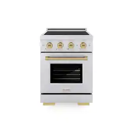 ZLINE - Autograph 24 in. 3.2 cu. ft. Paramount Freestanding Induction Range with 3 Burners in Satin Steel with Bronze Accents - Satin Stainless Steel