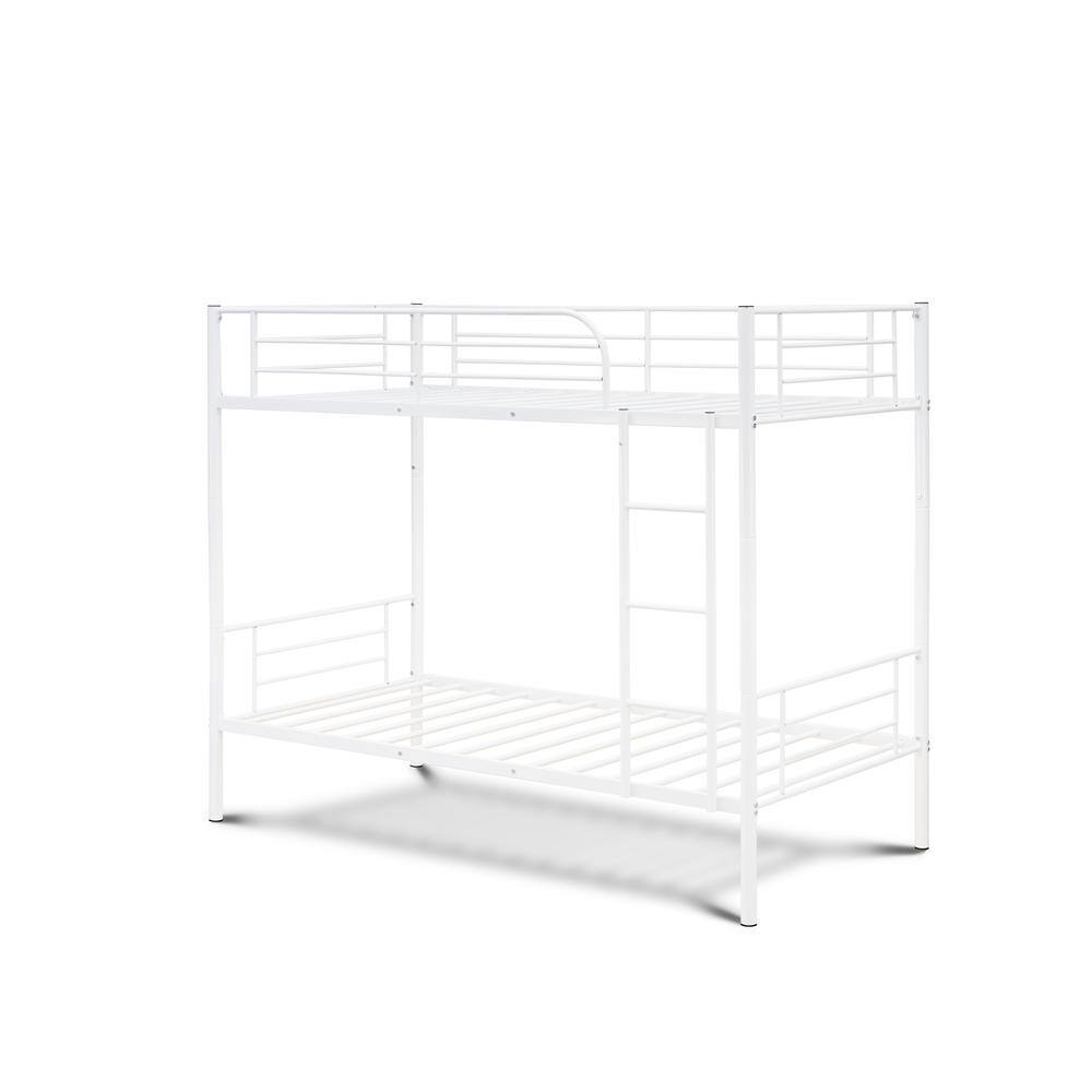 Left. East West Furniture - Twin Bunk Bed in powder coating white color - White.