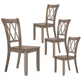 Costway - Wooden Dining Chairs Set of 4 with Ergonomic Seat Rubber Wood Frame & High Backrest - Brown
