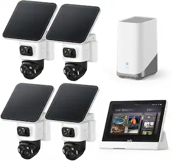 eufy - eufyCam S4 4-Cam Kit & Smart Display E10,4K Solar Camera Wireless Outdoor 360° View AI Recognition 8X Zoom 0 Monthly Fee - White