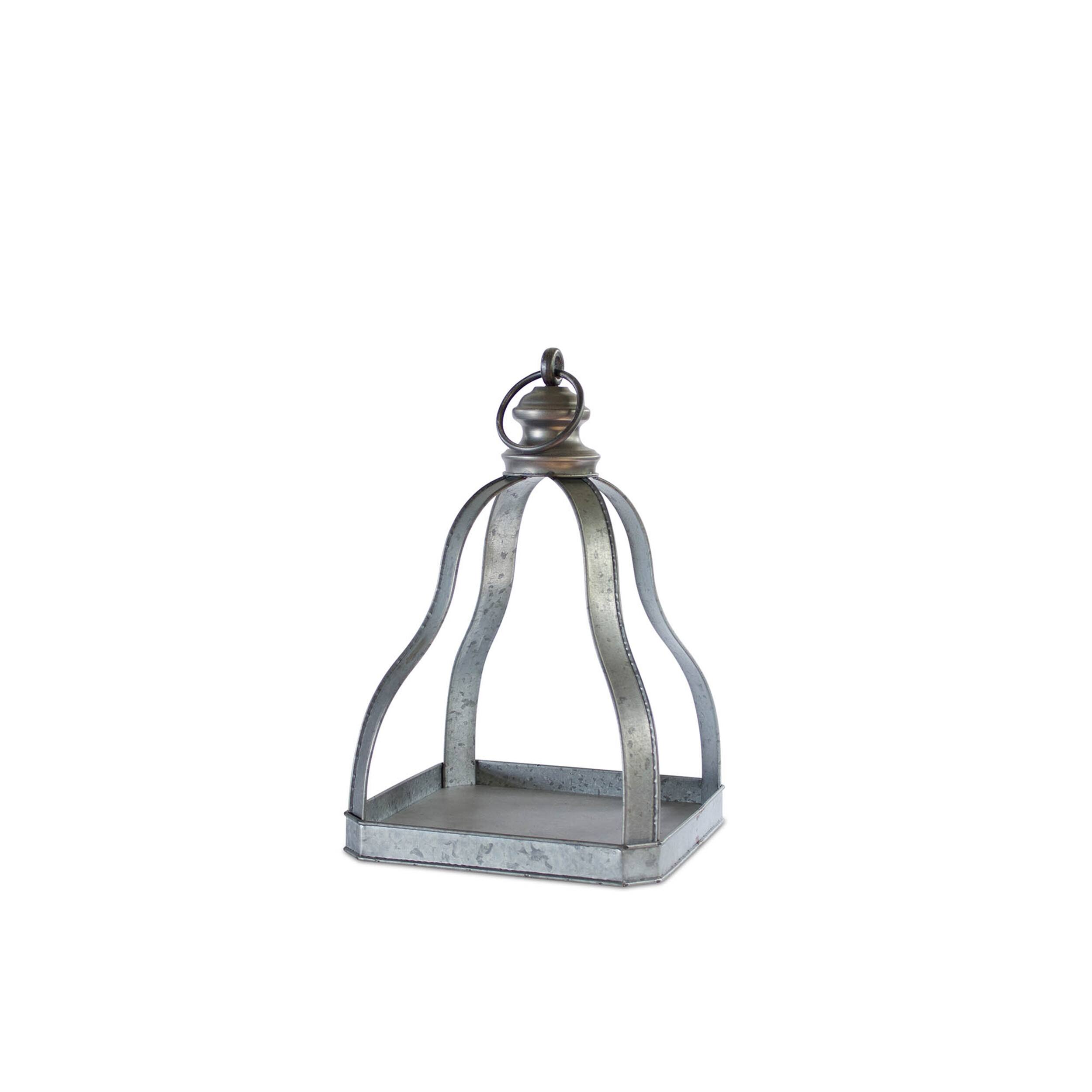 Angle. BreeBe - Galvanized Metal Lantern with Open Design (Set of 2) - Grey, Black.