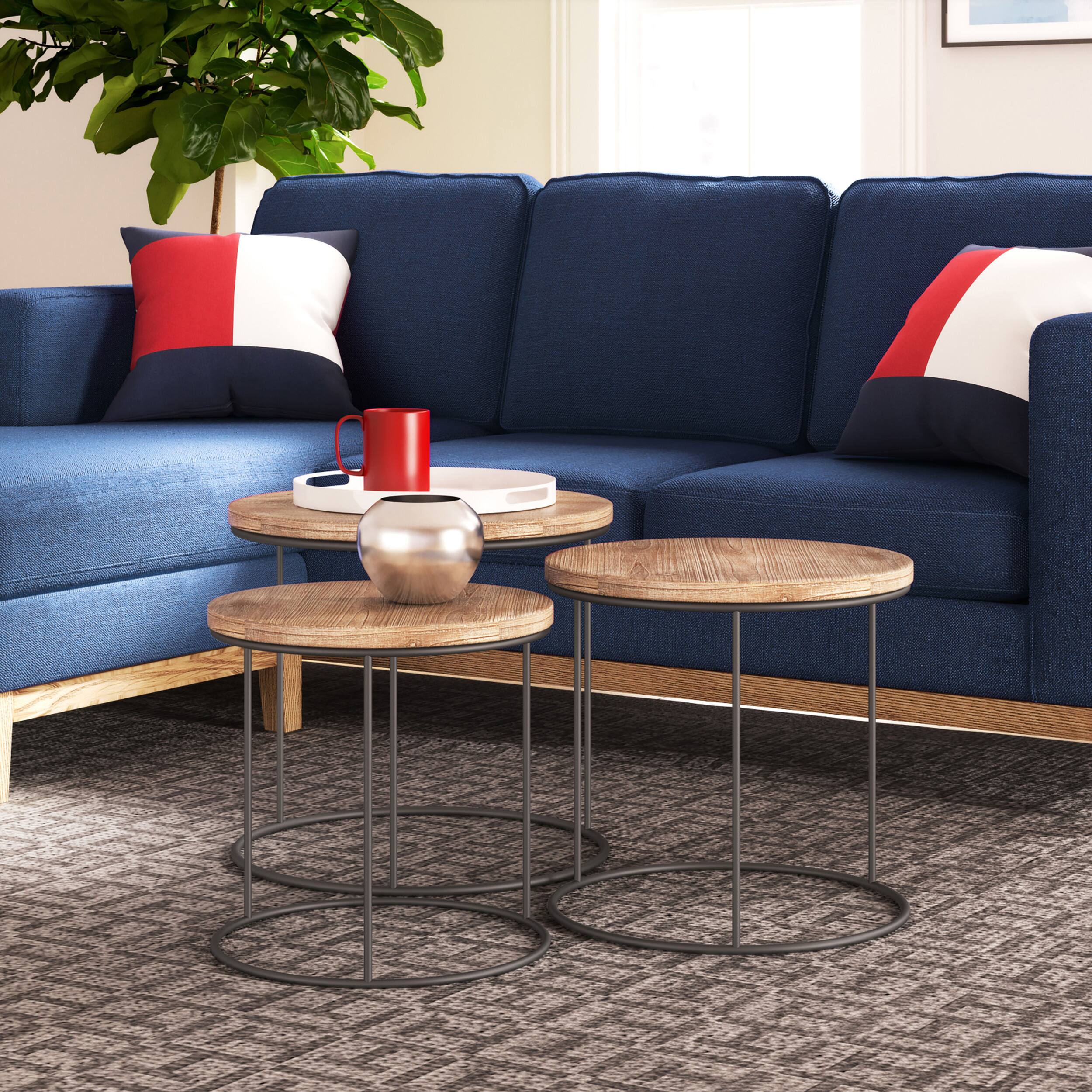 Angle. Tommy Hilfiger - Berkshire Nesting Side Tables, Set of 3 - Distressed Wood.