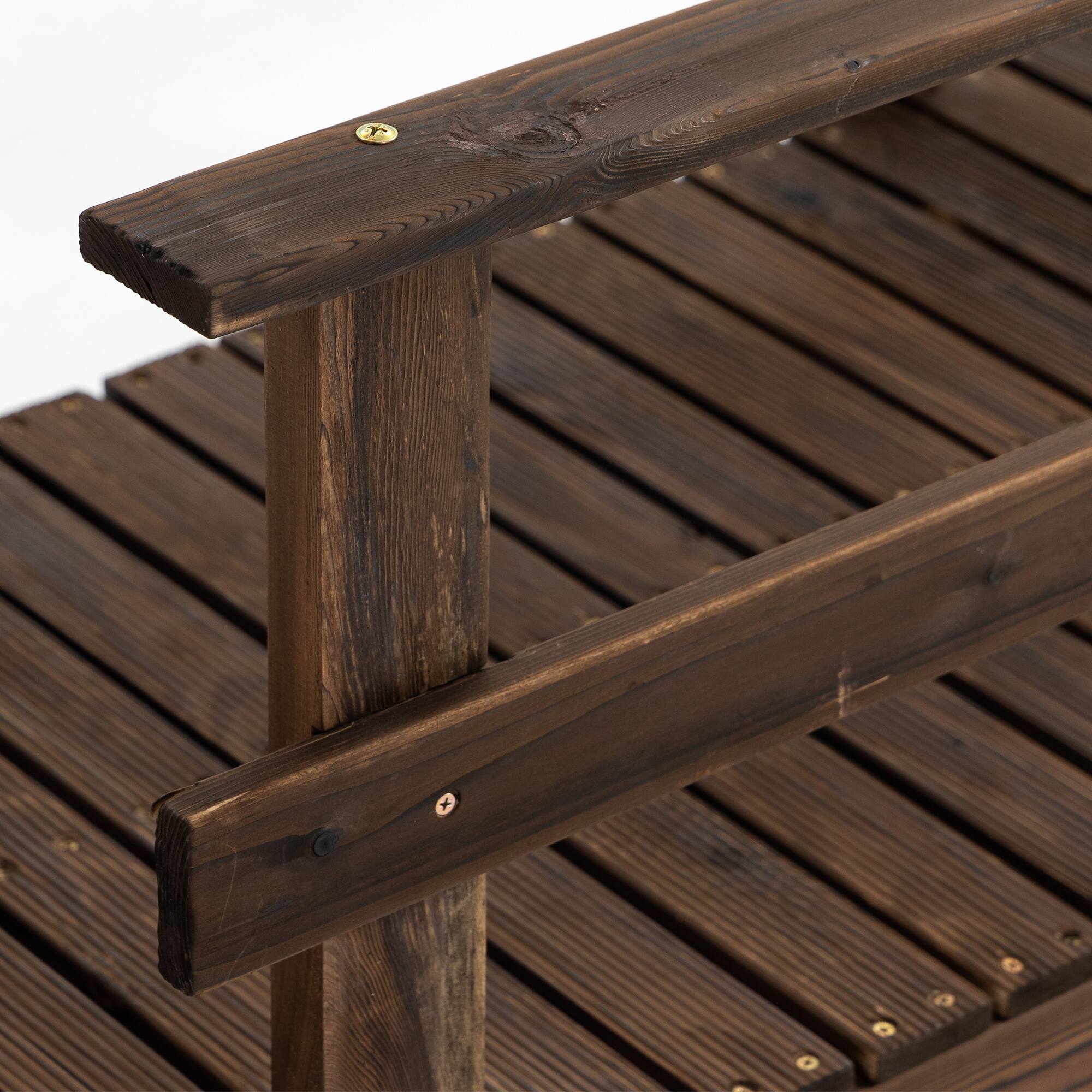 Alt View 8. Outsunny - Garden Bridge Wooden Footbridge for Backyard Ponds, Creeks, Streams - Carbonized Brown.