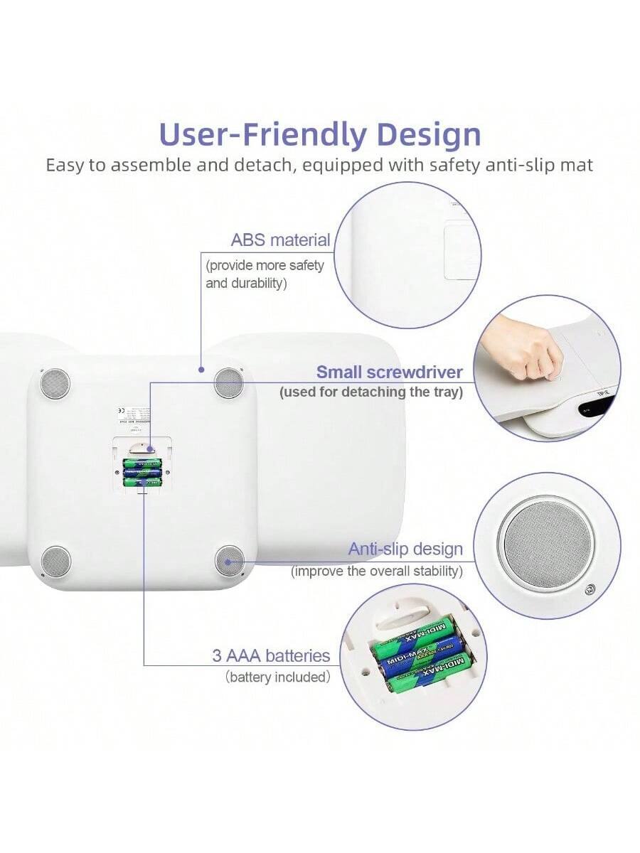 User-Friendly Design  
Easy to assemble and detach, equipped with safety anti-slip mat  

- ABS material (provide more safety and durability)  
- Small screwdriver (used for detaching the tray)  
- Anti-slip design (improve the overall stability)  
- 3 AAA batteries (battery included)  

XV MIDERA MIDEMA MIDI WHOIn