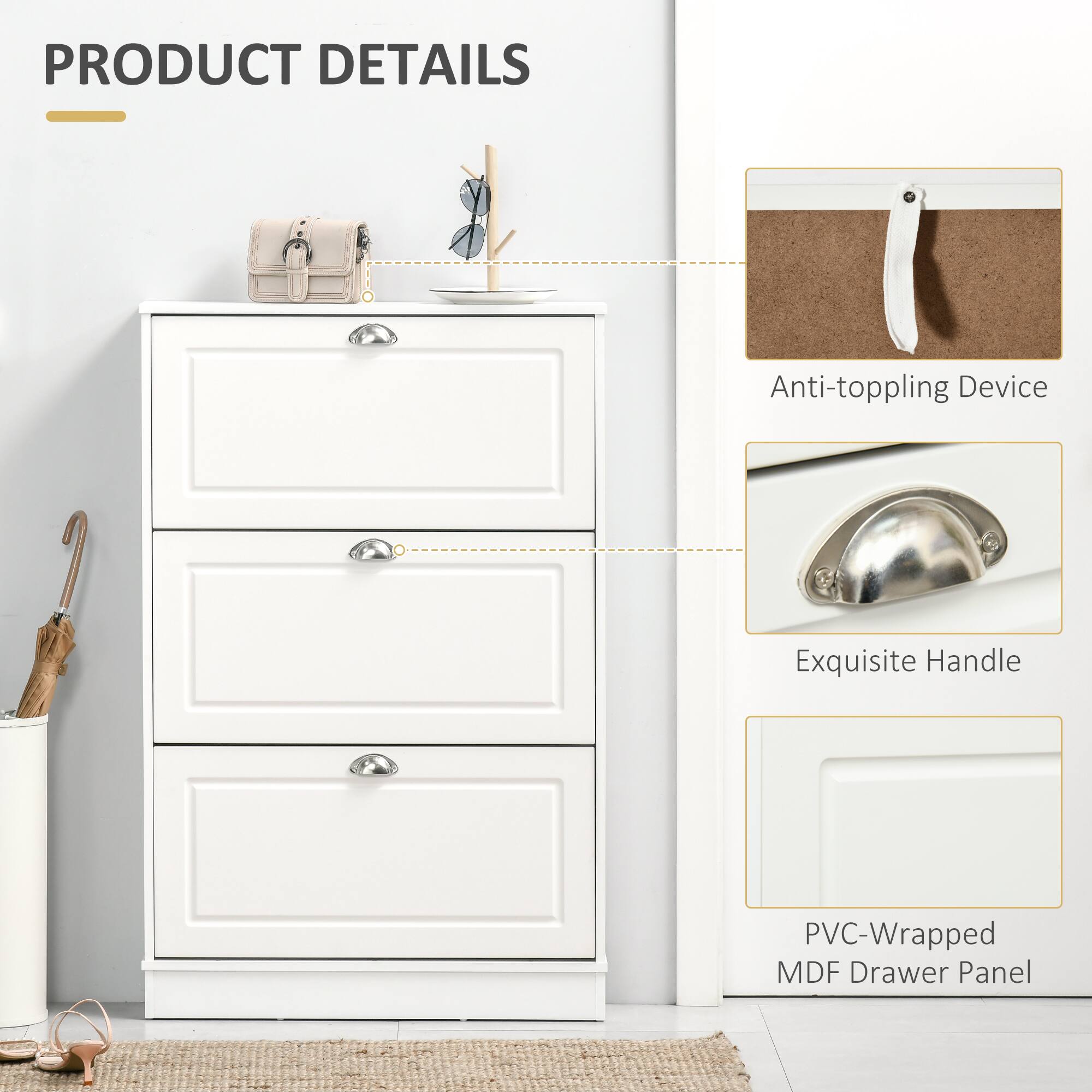 PRODUCT DETAILS

- Anti-toppling Device
- Exquisite Handle
- PVC-Wrapped MDF Drawer Panel
