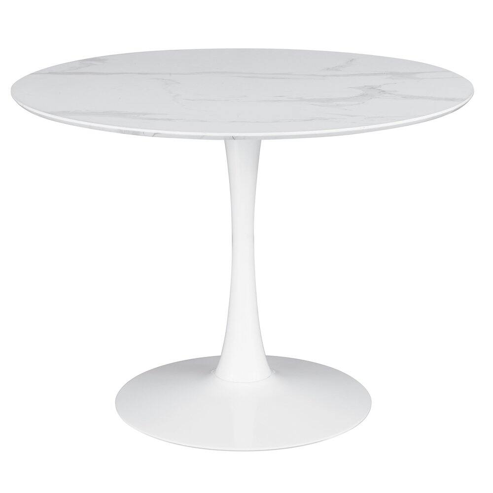 Front. Coaster Co. of America - Arkell Round 40-inch Faux Marble Top Dining Table White - White.