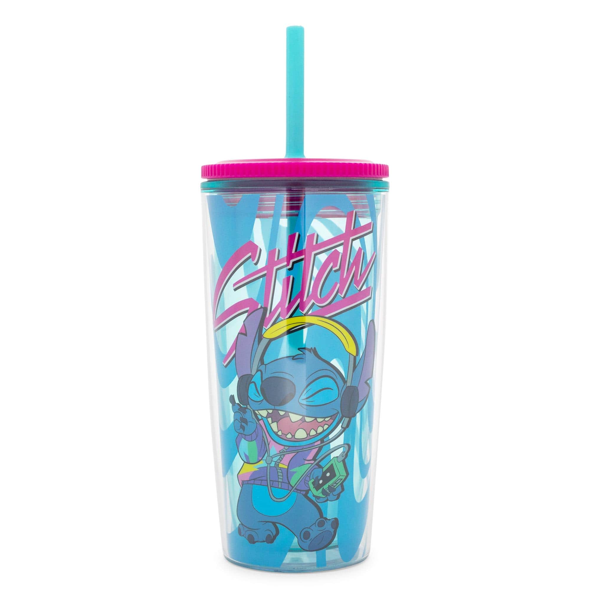 Silver Buffalo - Disney Lilo & Stitch Jamming Plastic Tumbler With Lid and Straw | Hold 20 Ounces - Blue