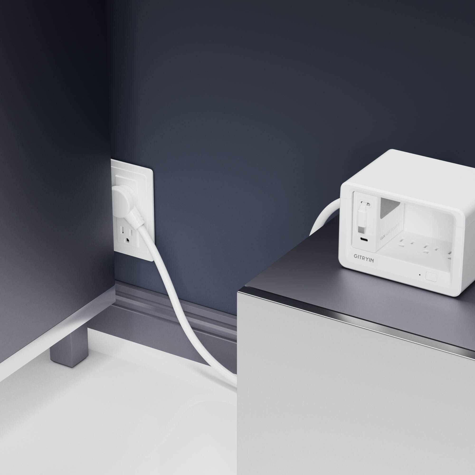 Alt View 3. Gitryin - Gitryin Desktop Charging Station + 1 USB-C Retractable Charger, 40W, 31.5-Inch flat Cable, 8 AC White - White.