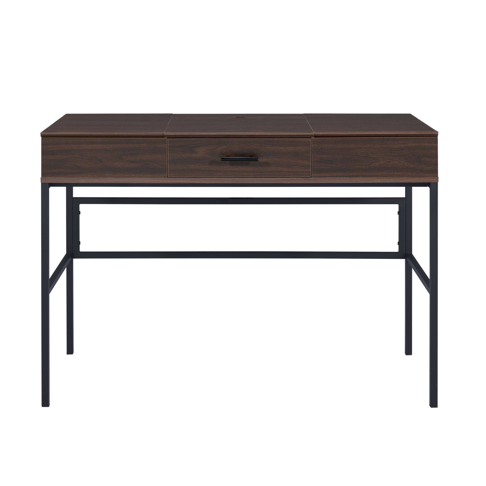 Alt View 2. GOODSILO - Modern Writing Desk with USB Charging Port and Storage Drawer for Home Office Workspace - Black+Oak.