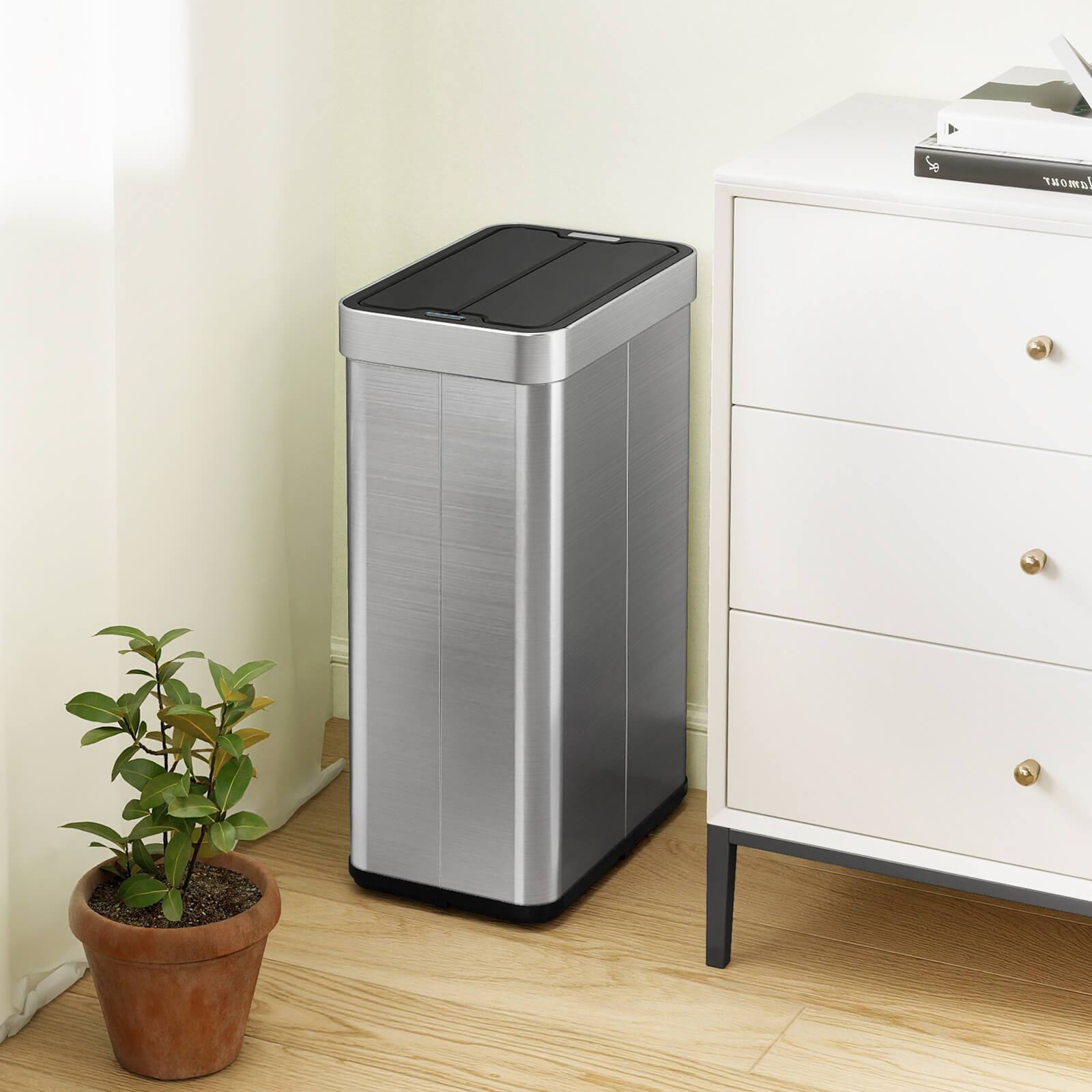 Alt View 3. Costway - Costway 16 Gallon Trash Can with Wing Lids for Bedroom Bathroom Kitchen, Stay Open - Silver.