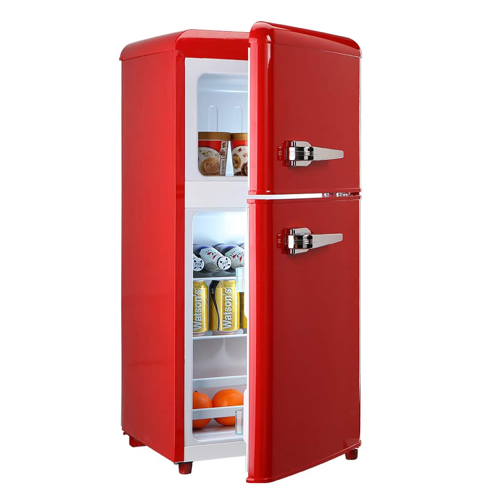 Loheer - Retro 2.8 Cu. Ft. 2-Door Mini Fridge with Separate Freezer & LED Light - Red