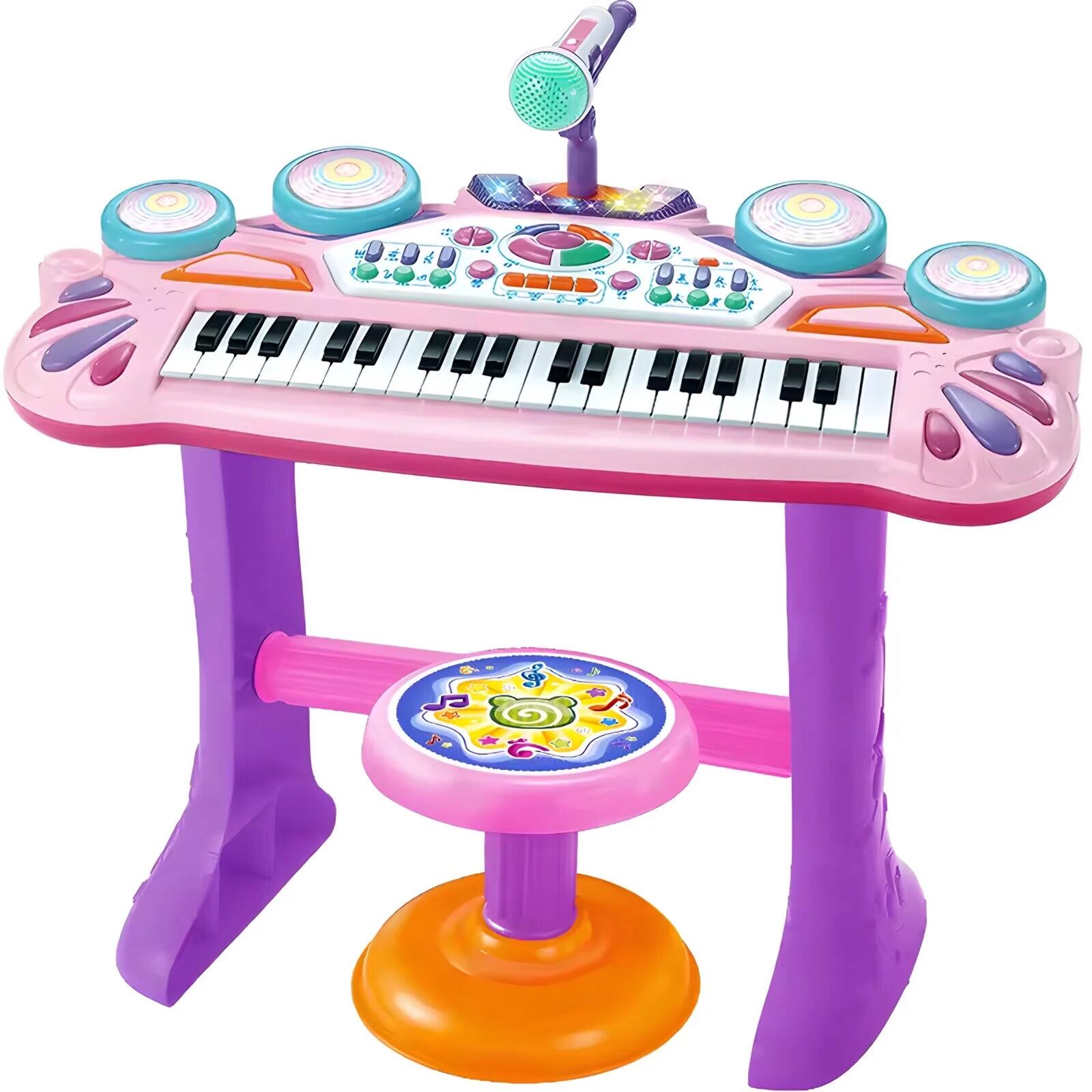 Front. SKONYON - 37-Key Kids Electronic Piano Keyboard with Multiple Sound Modes, LED Lights, Built-in Microphone and Adjustable Stool.