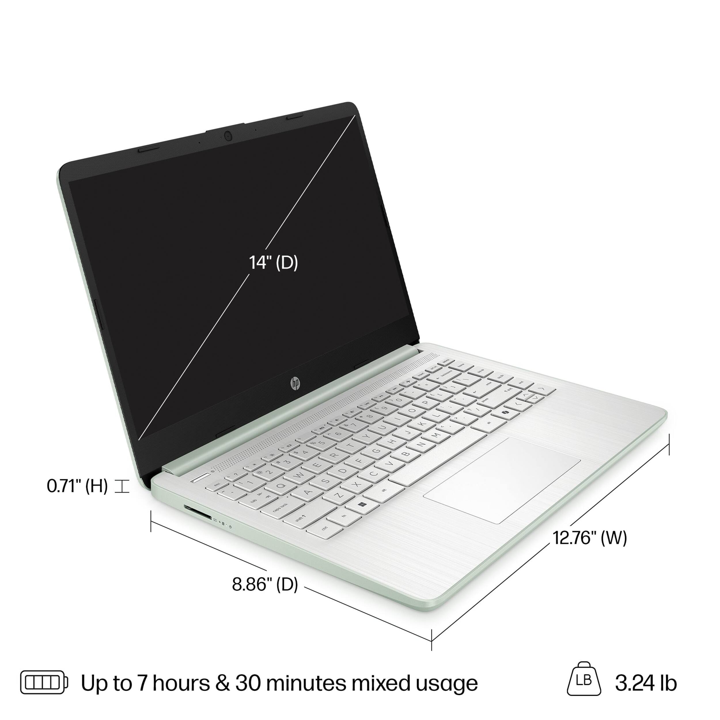14" (D)  
0.71" (H)  
12.76" (W)  
8.86" (D)  
Up to 7 hours & 30 minutes mixed usage  
3.24 lb