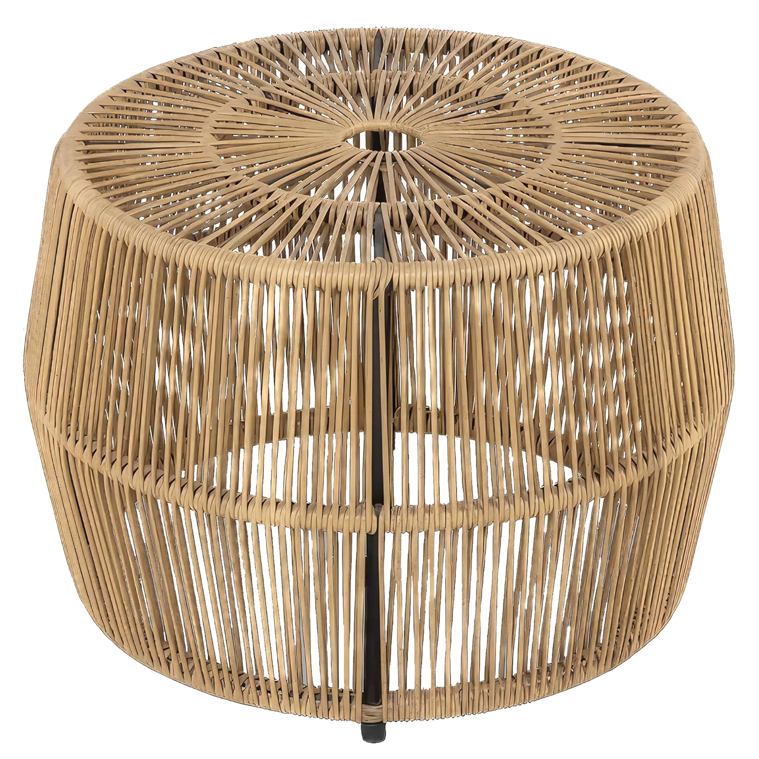 Front. Manhattan Lane - Zyan Outdoor Coffee Table, 22 Inch Natural Brown Rattan Wicker, Steel Frame - Natural Brown, Black.