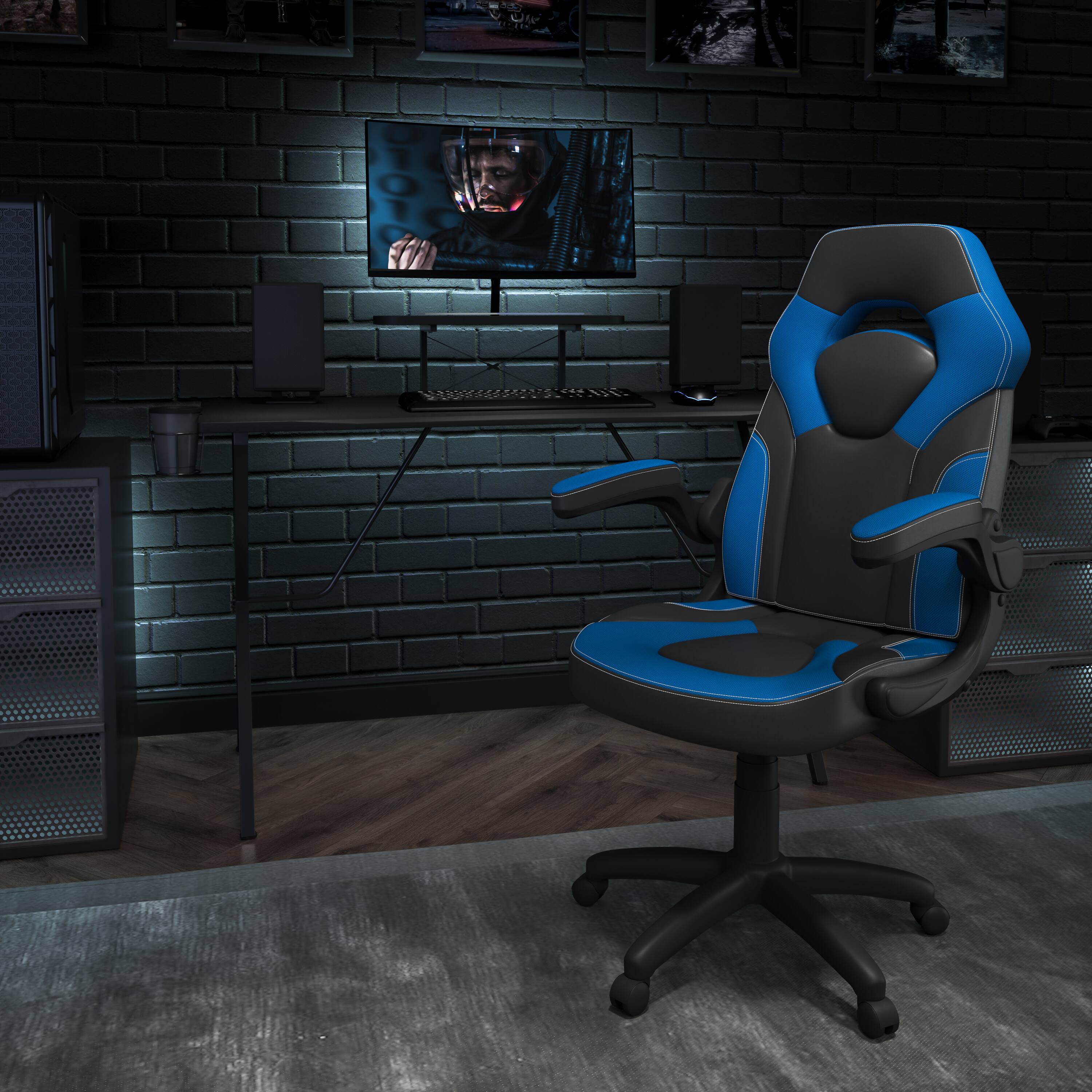 Alt View 1. Emma + Oliver - Gaming Desk and Racing Chair Set with Headphone Hook, and Monitor Stand - Blue.