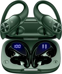 VEAT00L - VEATOOL V6 Wireless Sport Earbuds: Bluetooth, 88H Playback, Earhook, Digital Display Charging Case - 橄榄绿色