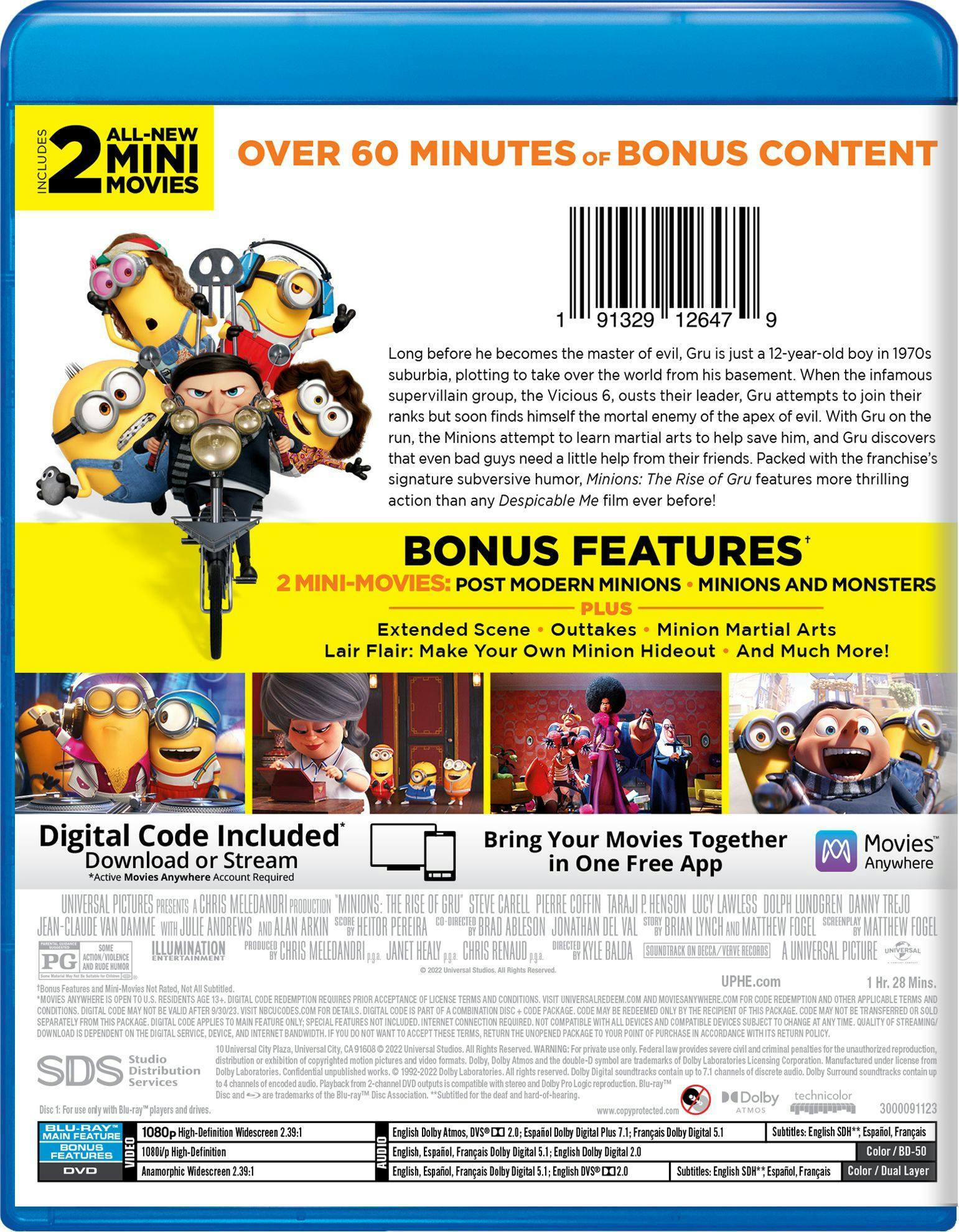 Back. Minions: The Rise of Gru (Blu-ray + DVD + Digital Copy) [Blu-ray].