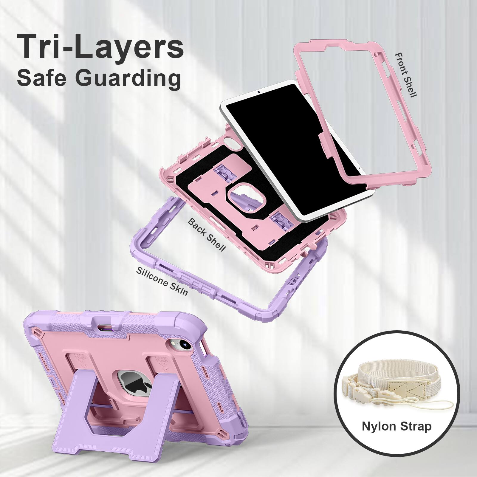 Tri-Layers Safe Guarding  
Front Shell  
Back Shell  
Silicone Skin  
Nylon Strap