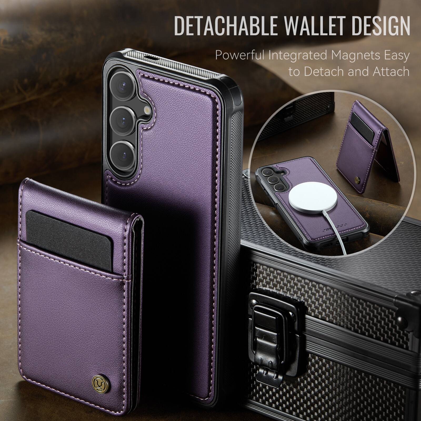 DETACHABLE WALLET DESIGN  
Powerful Integrated Magnets Easy to Detach and Attach