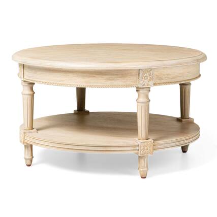Front. Maven Lane - Maven Lane Pullman Traditional Round Wooden Coffee Table, Antiqued White Finish - Antiqued White.