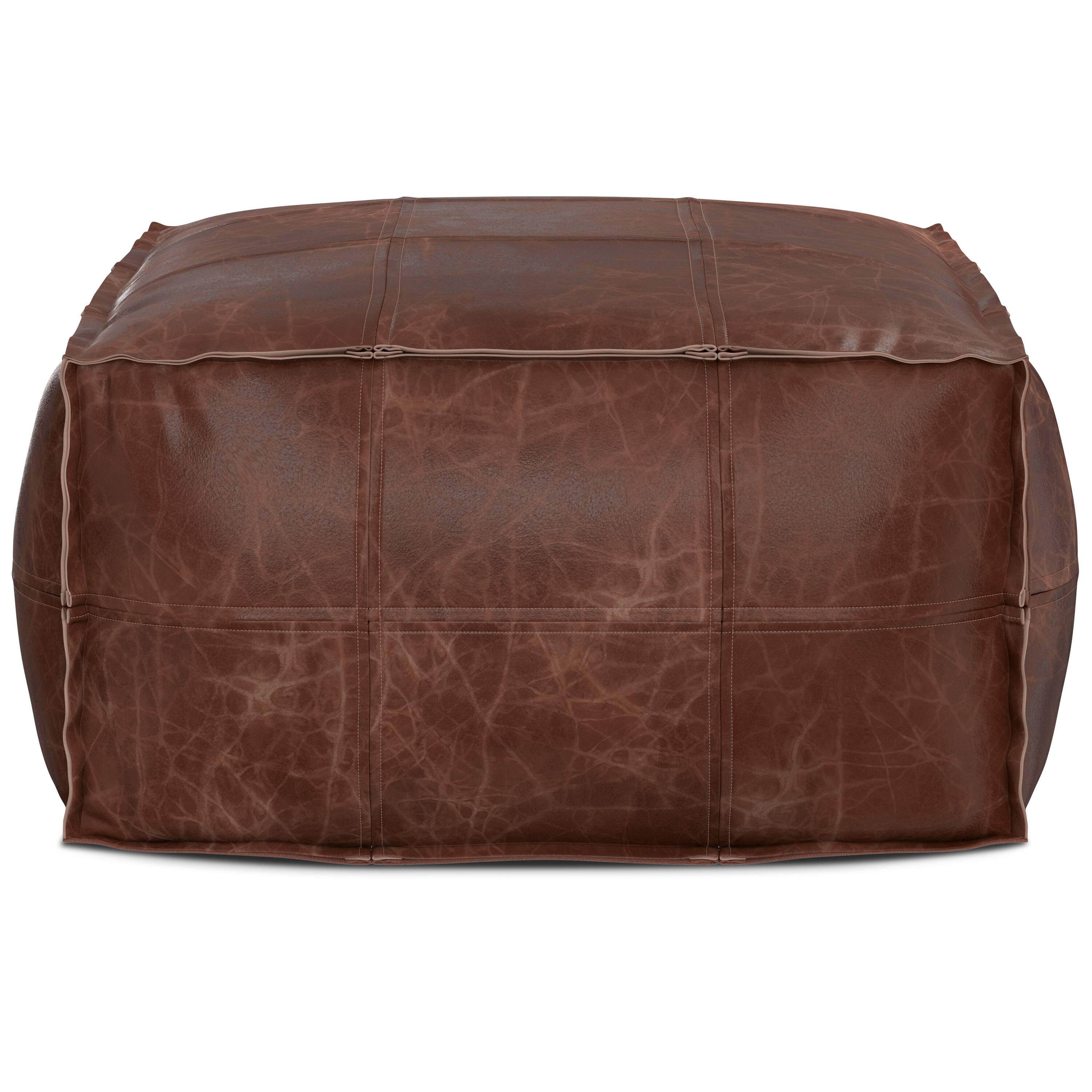 Left. Simpli Home - Simpli Home Sheffield 26 inch Wide Square Coffee Table Pouf in Distressed Brown Genuine Leather - Distressed Brown.