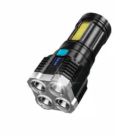 Cluzine - 4-LED Rechargeable Flashlight, COB Side Light,IPX4 Waterproof, Power Display for Camping