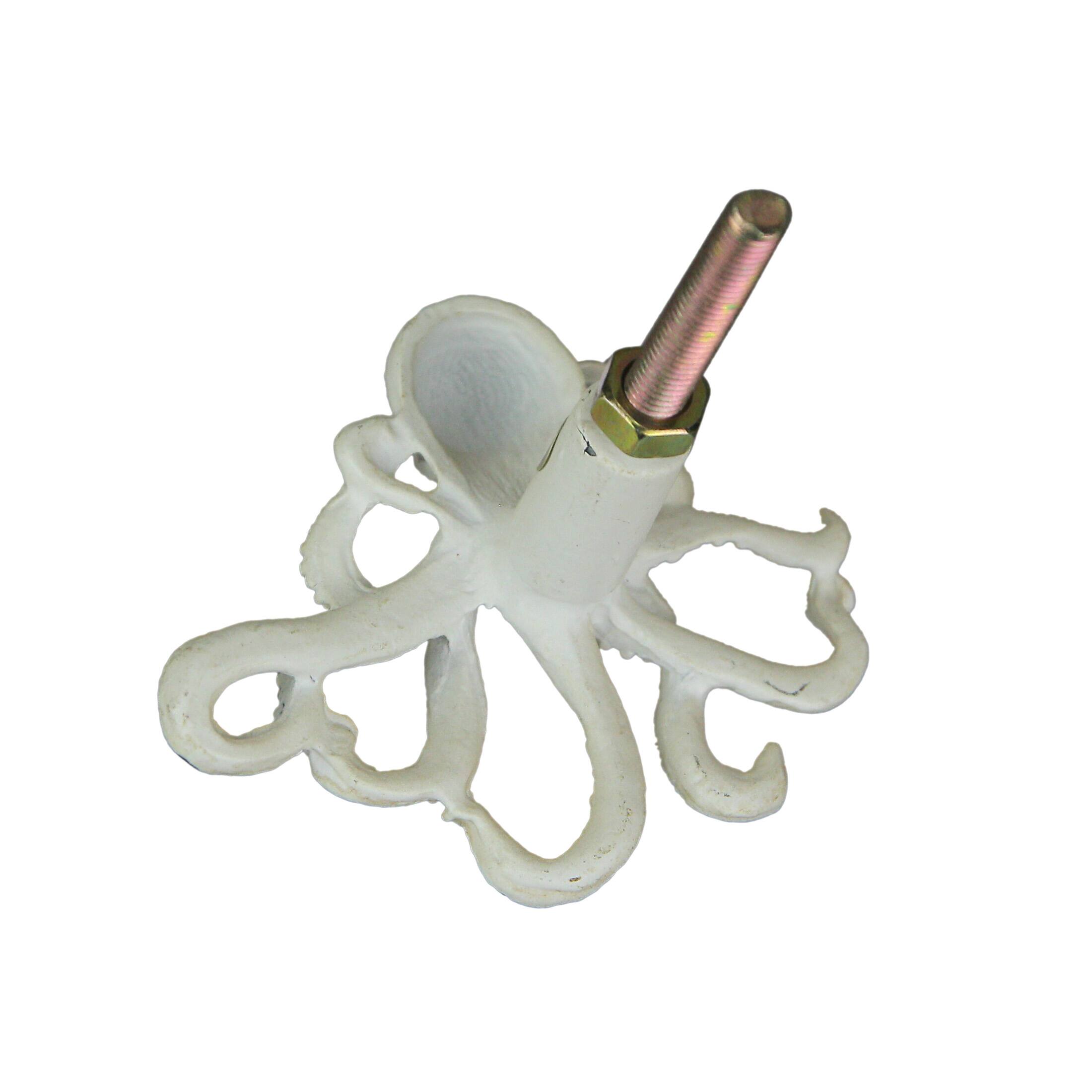 Alt View 2. Moby Dick Specialties - Set of 6 Distressed Finish Coastal White Cast Iron Octopus Drawer Pulls Cabinet Knobs - White.