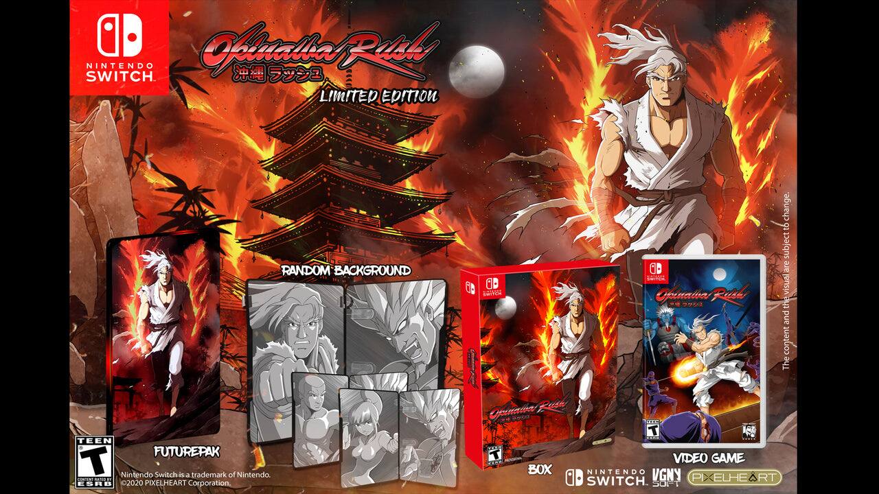 **Nintendo Switch Limited Edition**

**Game Title:**
- Dragon Ball Z: The World's Strongest

**Features:**
- Random Background
- Futurepak

**Content:**
- The content and subject of this game are subject to change.

**Rating:**
- ESRB: Teen

**Additional Information:**
- Nintendo Switch is a trademark of Nintendo.
- ©2020 Pixelheart Corporation.

**Packaging:**
- Video Game Box
- Nintendo Switch
- Pixelheart

**Artwork:**
- Includes character illustrations and a dynamic background featuring a traditional Japanese pagoda and a full moon.

**Note:**
- The game is part of the Dragon Ball Z series.