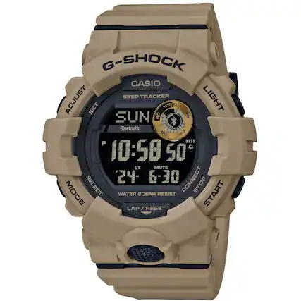 G-SHOCK CASIO STEP TRACKER
ADJUST SET
LIGHT
Bluetooth
SUN
10:58 50
LT
24 6-30
MUTE
CONNECT
MODE SELECT
STOP START
WATER 20BAR RESIST
LAP / RESET