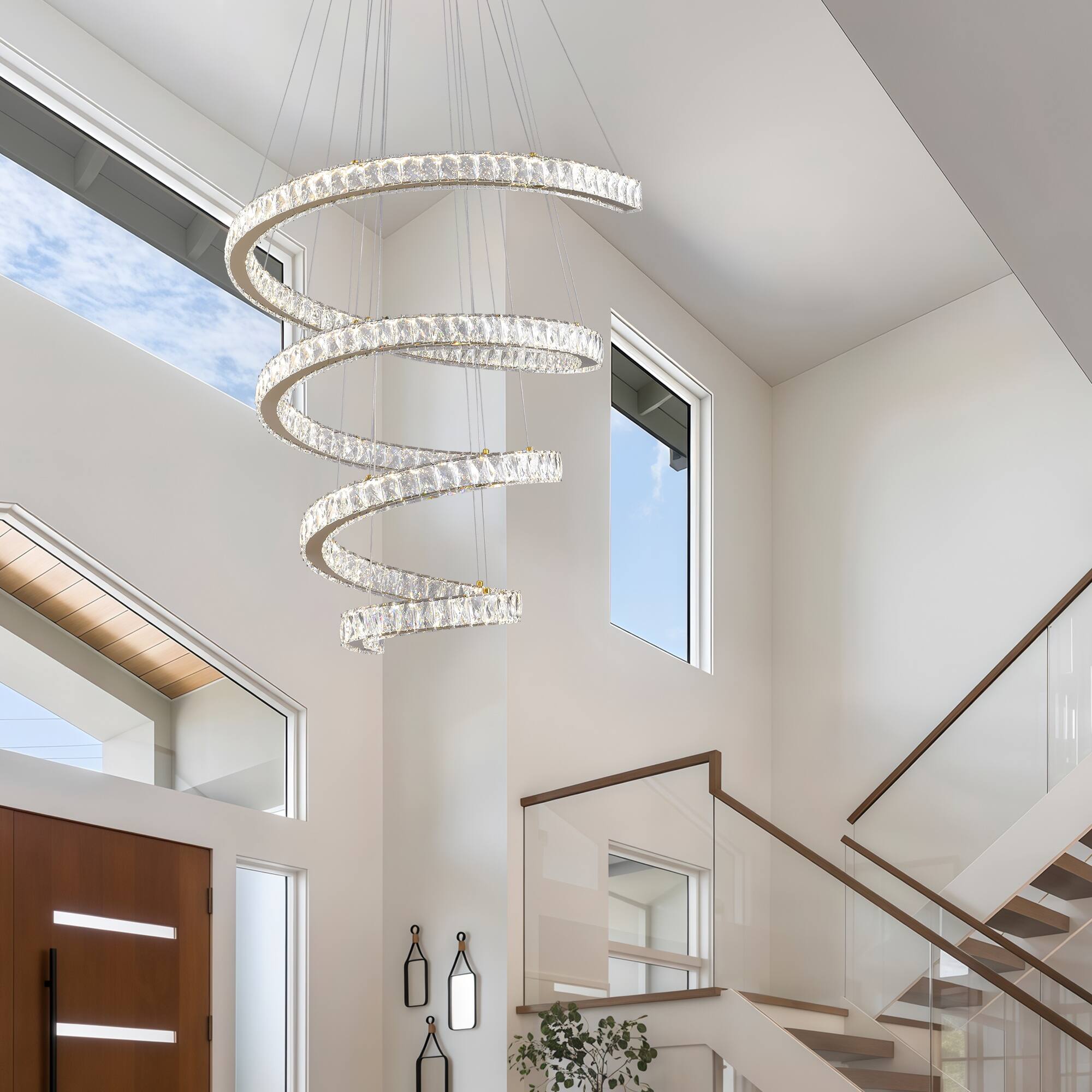 Alt View 1. RYHNUYNE - Gold Spiral Crystal LED Chandelier, 31.5" Smart Dimmable Adjustable Ceiling Light Fixture for Dining Room High Ceilings.