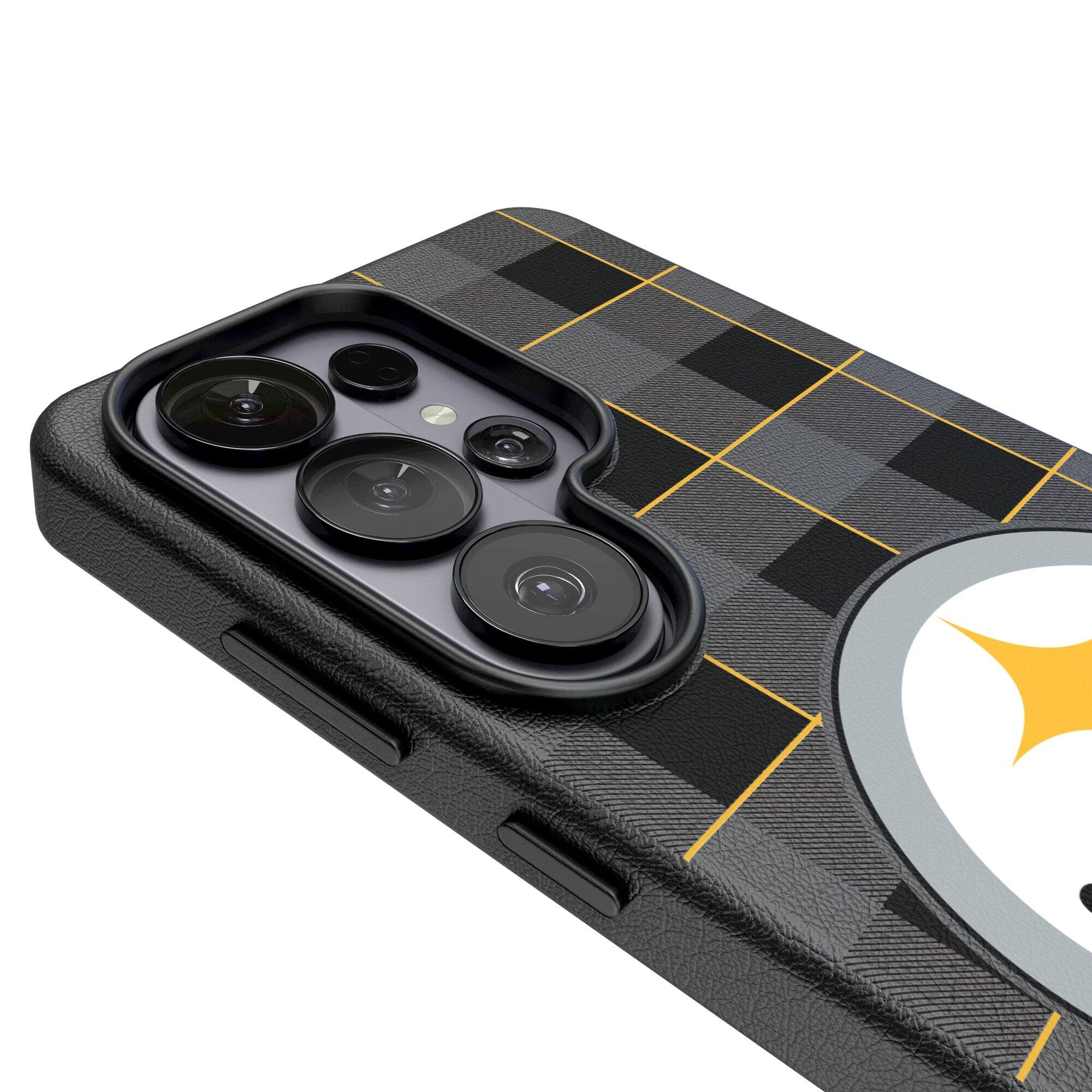 Alt View 2. Keyscaper - Pittsburgh Steelers Plaid Galaxy Magnetic Bump Case - S26 - Black.
