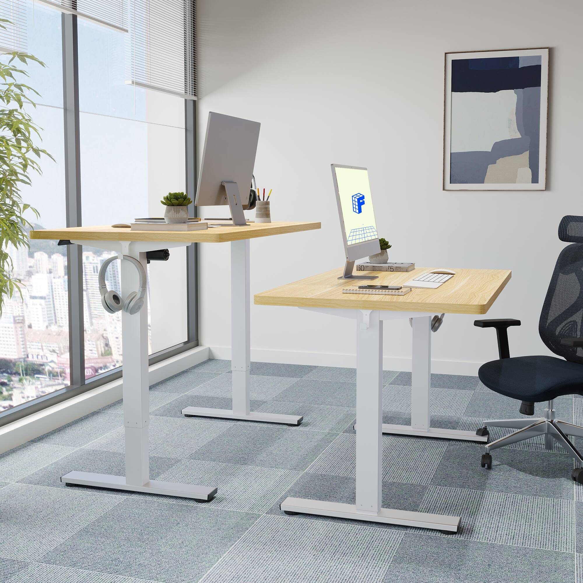 Alt View 4. FlexiSpot - FlexiSpot E2 48''W x 30''D Electric Adjustable Standing Desk Chipboard, Maple/White - Maple.