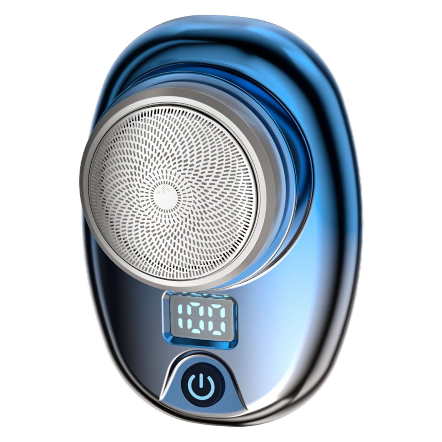 Front. Mirfee - Compact Travel Electric Razor: LED Digital Display & Fast Type-C Recharge - Blue.