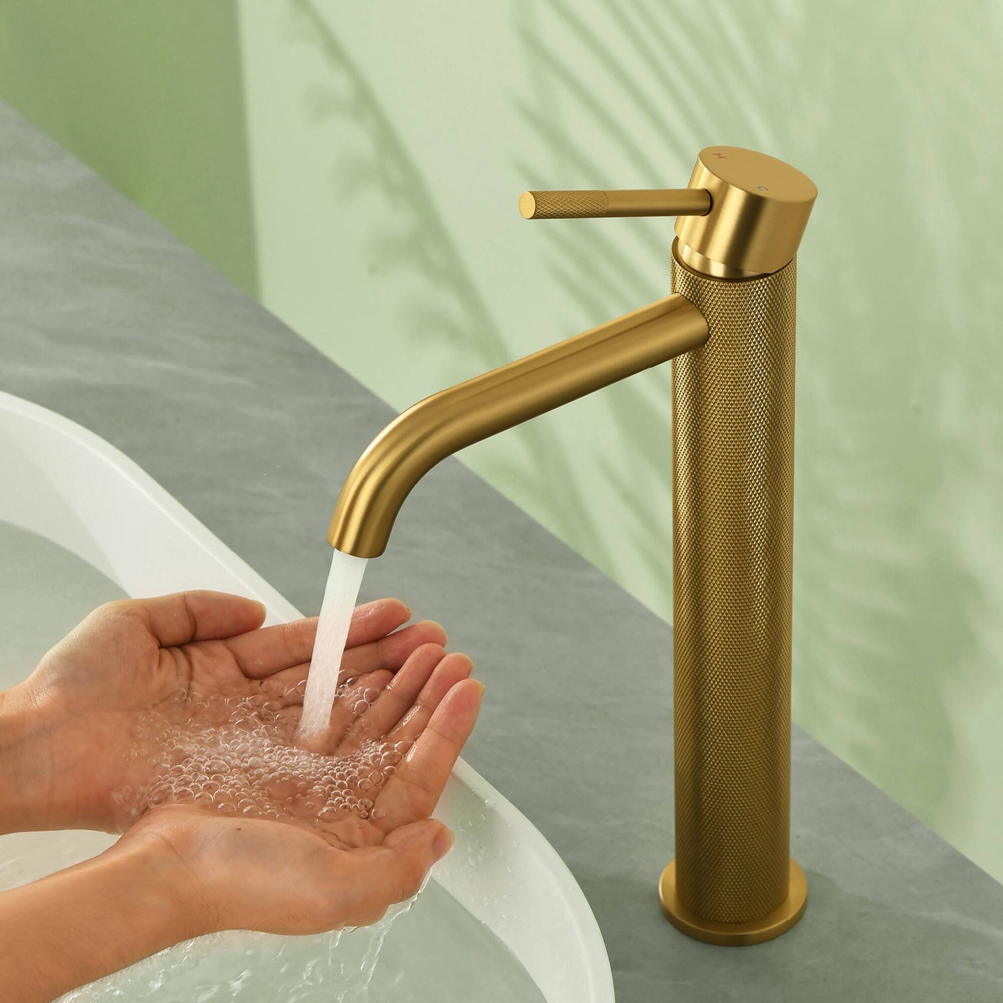 Alt View 3. Boyel Living - Brushed Gold Carved Bathroom Faucet Solid Brass - Brushed Gold.