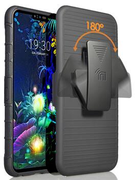 Nakedcellphone - Combo for LG V50 ThinQ - Ring Grip/Stand Case and Belt Clip Holster - Black