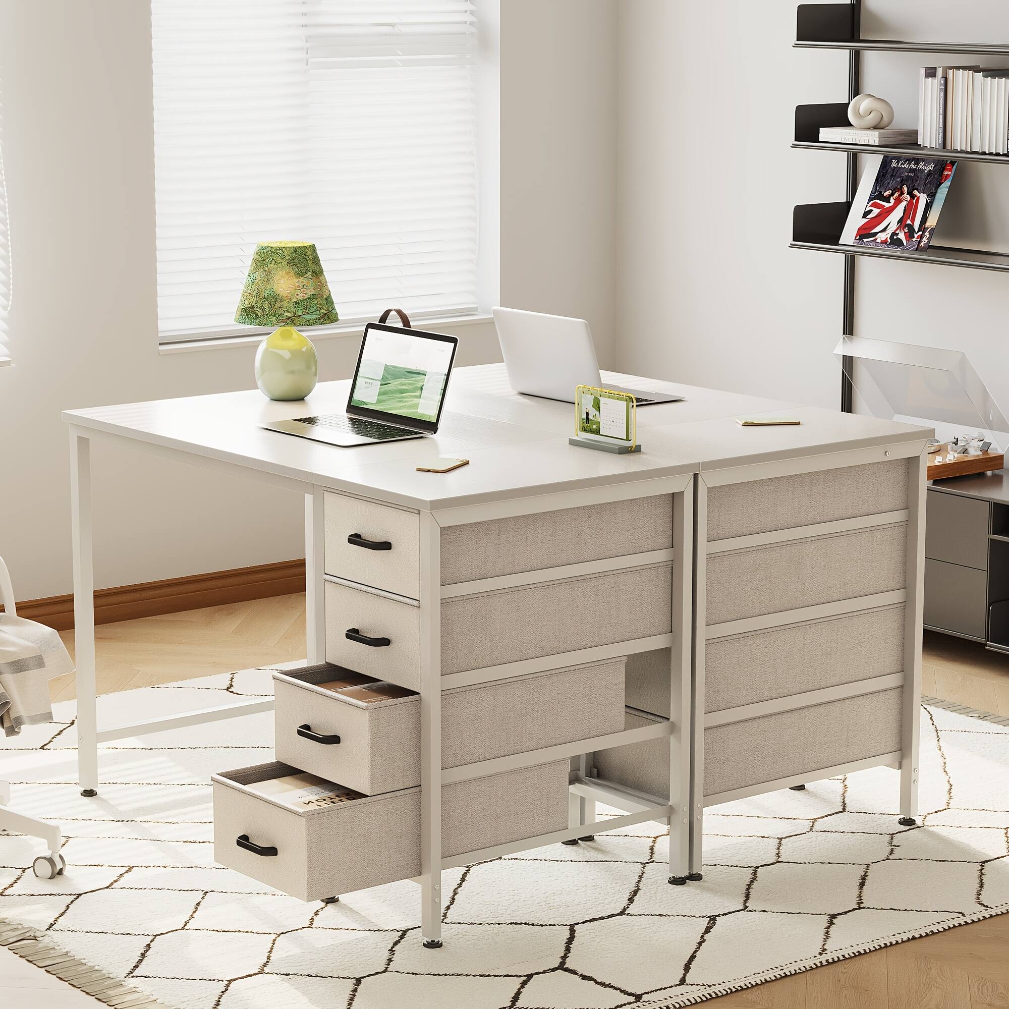 Alt View 3. AODK - 40" Small Computer Desk with 4 Fabric Drawers, Modern Writing Desk with Storage for Home Office, Bedroom & Small Spaces - White.