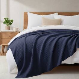 Peace Nest - 100% Egyptian Cotton Waffle Textured Throw Blanket, Twin - Navy