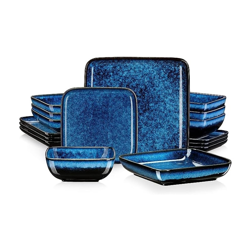 Live At Space - SLEEK SQUARE DESIGN GLAZE DINNERWARE SET - Stern Blue