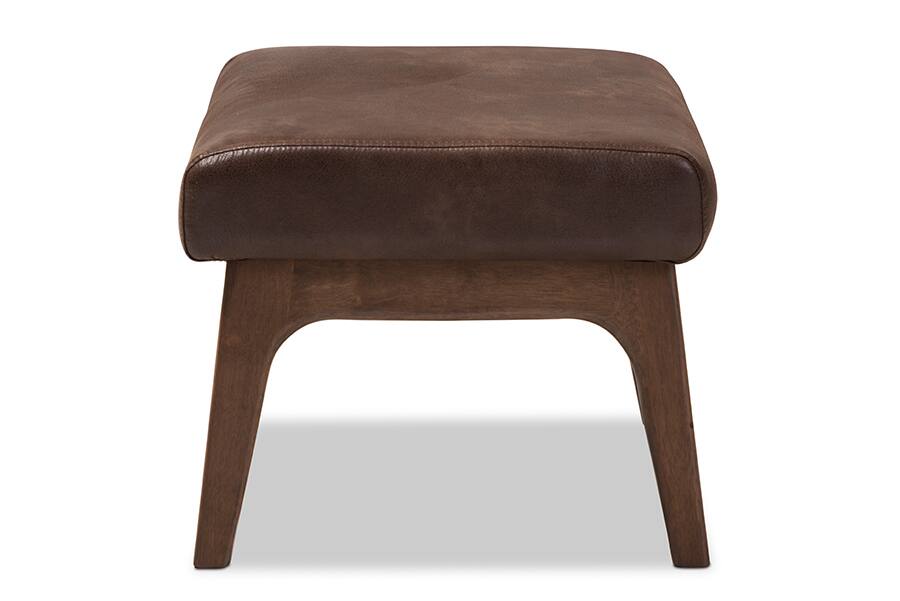 Left. Baxton Studio - Bianca Mid-Century Modern Walnut Wood Distressed Faux Leather Effect Ottoman - Dark Brown/"Walnut" Brown.