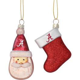 The Memory Company - Alabama Crimson Tide Two-Pack Santa & Stocking Blown Glass Ornament Set - Multicolor