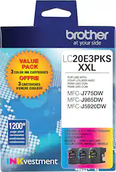 Brother - LC20E3PKS XXL Super High-Yield 3-Pack Ink Cartridges - Cyan/Magenta/Yellow - Front_Zoom