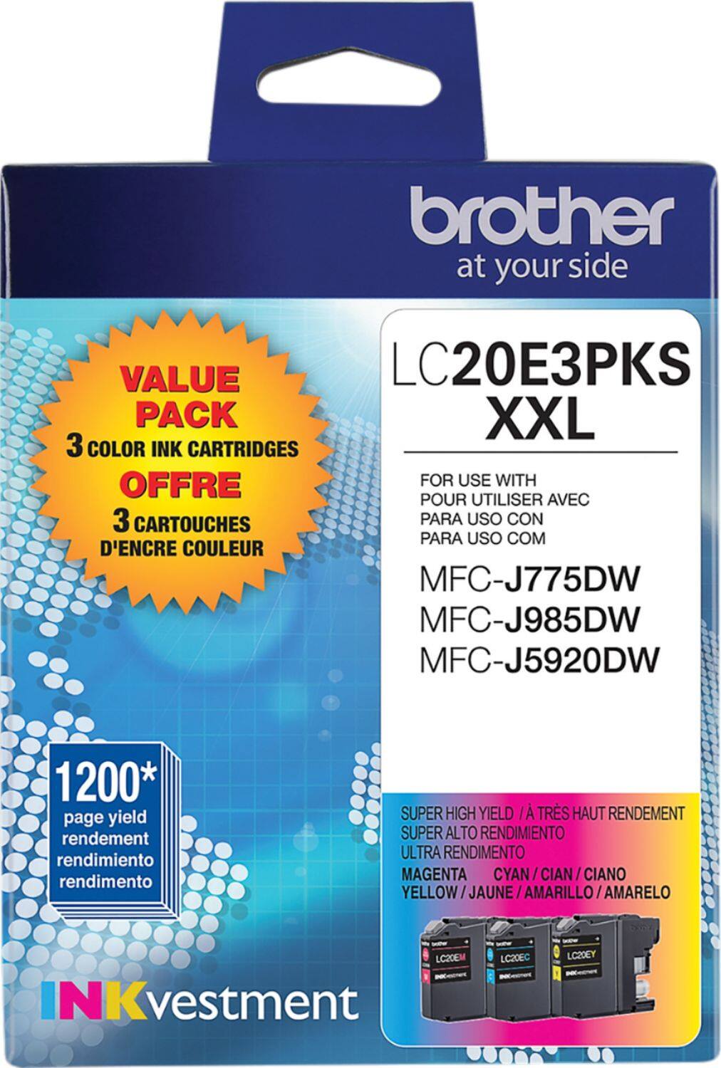 Brother - LC20E3PKS XXL Super High-Yield 3-Pack Ink Cartridges - Cyan/Magenta/Yellow